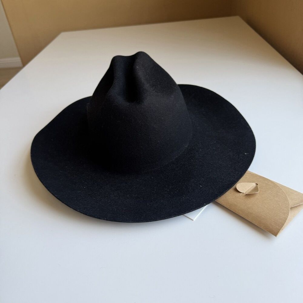 Lack of Color The River Hat Black Wool Felt Wide Brim Western Fedora Medium 57cm - Picture 4 of 9